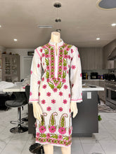 Load image into Gallery viewer, White Cotton Kurta with Pink Garden Embroidery