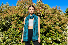 Load image into Gallery viewer, Blue and Black Glittery Checkered Cotton Scarf
