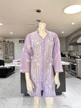 Load image into Gallery viewer, Pastel Lilac w/White Floral Embroidery Cotton Embroidered Button-Front Kurta