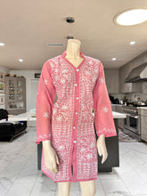 Load image into Gallery viewer, Pastel Pink w/White Floral Cotton Embroidered Button-Front Kurta