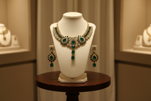 Load image into Gallery viewer, Emerald Green Crystal Statement Necklace Set – Gold Indian Party Jewelry