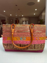 Load image into Gallery viewer, Coral Stripe Wooden Handle Tote