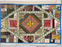 Load image into Gallery viewer, Large Blue Embroidered Textile Wall Art