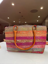 Load image into Gallery viewer, Coral Stripe Wooden Handle Tote