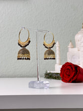 Load image into Gallery viewer, Black Hoop Jhumka Earrings