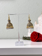 Load image into Gallery viewer, Grey Hoop Jhumka Earrings