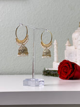 Load image into Gallery viewer, White Hoop Jhumka Earrings
