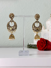 Load image into Gallery viewer, Gold and White Jhumka Earrings