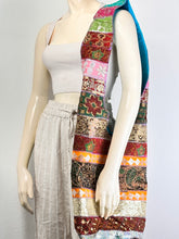 Load image into Gallery viewer, Blue Sari Patchwork Crossbody V Cut Bag