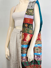 Load image into Gallery viewer, Blue Sari Patchwork Crossbody V Cut Bag