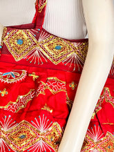 Load image into Gallery viewer, Red Sequin Sari Shoulder Bag