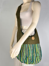 Load image into Gallery viewer, Olive Green w/Yellow Unique Textile Crossbody Bag