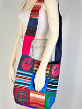 Load image into Gallery viewer, Blue Peace Sign Checkered Crossbody Bag