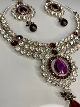 Load image into Gallery viewer, Purple Crystal Statement Necklace Set – Silver Indian Party Jewelry