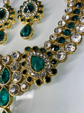 Load image into Gallery viewer, Emerald Green Crystal Statement Necklace Set – Gold Indian Party Jewelry
