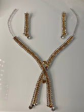 Load image into Gallery viewer, Gold Crystal X-Necklace Set – Rhinestone Lariat Statement Jewelry