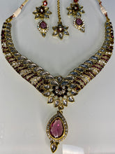 Load image into Gallery viewer, Gold and Purple Kundan Princess Necklace Set with Tikka – Indian Party Jewelry