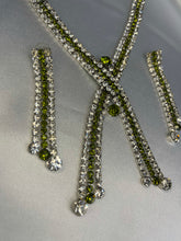 Load image into Gallery viewer, Olive Green Crystal X Lariat Necklace Set – Silver Indian Party Jewelry