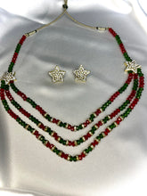 Load image into Gallery viewer, Red & Green Beaded Star Necklace Set – Festive Layered Statement Jewelry