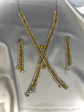 Load image into Gallery viewer, Gold Crystal X-Necklace Set – Rhinestone Lariat Statement Jewelry