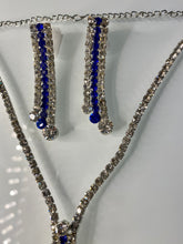 Load image into Gallery viewer, Royal Blue Crystal Y Necklace Set – Silver Indian Party Jewelry