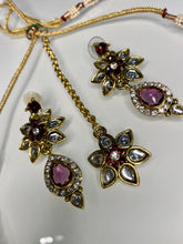 Load image into Gallery viewer, Gold and Purple Kundan Princess Necklace Set with Tikka – Indian Party Jewelry