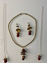 Load image into Gallery viewer, Red/Green Kashmiri Dehjoor Set (Necklace & Matching Earrings)