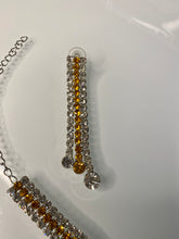 Load image into Gallery viewer, Gold Crystal X-Necklace Set – Rhinestone Lariat Statement Jewelry