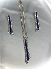 Load image into Gallery viewer, Royal Blue Crystal Y Necklace Set – Silver Indian Party Jewelry
