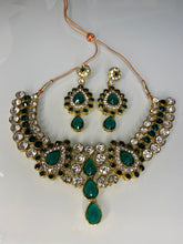 Load image into Gallery viewer, Emerald Green Crystal Statement Necklace Set – Gold Indian Party Jewelry
