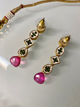 Load image into Gallery viewer, Pink Crystal Drop Necklace Set – Gold Indian Party Jewelry