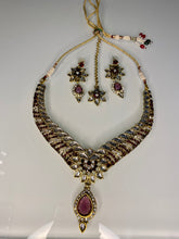 Load image into Gallery viewer, Gold and Purple Kundan Princess Necklace Set with Tikka – Indian Party Jewelry