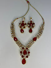 Load image into Gallery viewer, Red Crystal Statement Necklace Set – Gold Indian Party Jewelry