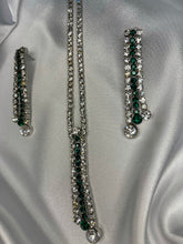 Load image into Gallery viewer, Emerald Green Crystal Y Necklace Set