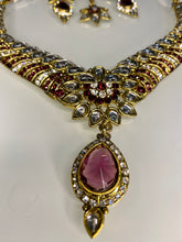 Load image into Gallery viewer, Gold and Purple Kundan Princess Necklace Set with Tikka – Indian Party Jewelry