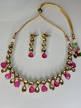 Load image into Gallery viewer, Pink Crystal Drop Necklace Set – Gold Indian Party Jewelry