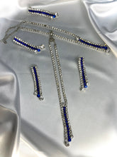 Load image into Gallery viewer, Royal Blue Crystal Y Necklace Set – Silver Indian Party Jewelry