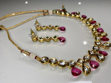 Load image into Gallery viewer, Pink Crystal Drop Necklace Set – Gold Indian Party Jewelry