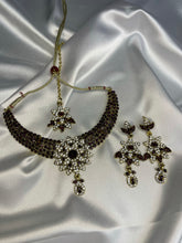 Load image into Gallery viewer, Maroon Crystal Floral Choker Necklace Set – Indian Bridal Statement Jewelry