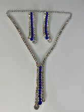 Load image into Gallery viewer, Royal Blue Crystal Y Necklace Set – Silver Indian Party Jewelry