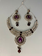Load image into Gallery viewer, Purple Crystal Statement Necklace Set – Silver Indian Party Jewelry