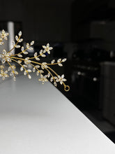 Load image into Gallery viewer, Gold with Silver Rhinestone Flower Hair Accessory Gajra (Slim)
