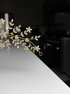Gold with Silver Rhinestone Flower Hair Accessory Gajra (Slim)