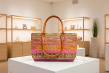 Load image into Gallery viewer, Coral Stripe Wooden Handle Tote
