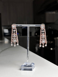 Modern Rose Gold Emerald Cut Stones Choker Necklace Set w/ Tikka and Earrings