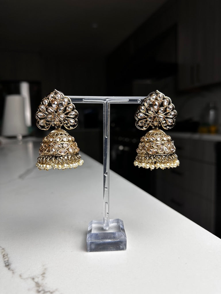 Medium Light Gold with Intricate Design Jhumka Earrings