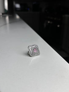 Silver and Lilac Square Abstract Design Ring