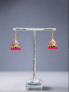 Mini Hot Pink and Gold Jhumka Earrings