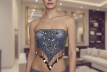 Load image into Gallery viewer, Dark Blue Sequins and Beaded Festival Party Belt/Strapless Top
