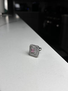 Silver and Lilac Square Abstract Design Ring